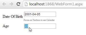 calculating age when dob entered manually